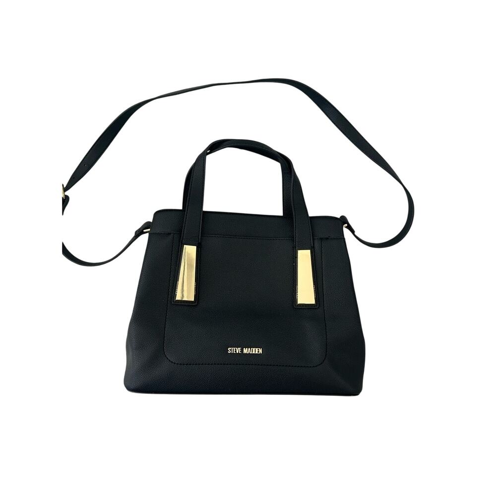 Steve Madden Black Satchel with Gold-Tone Accents